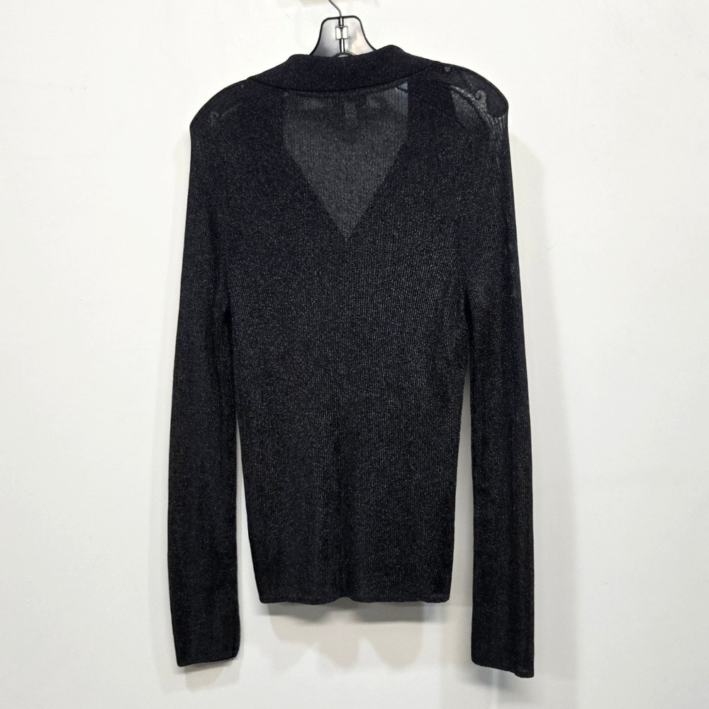 COS Sheer Metallic Knit Top Shirt Large Black Silver Ribbed Collared Minimalist - Picture 2 of 7